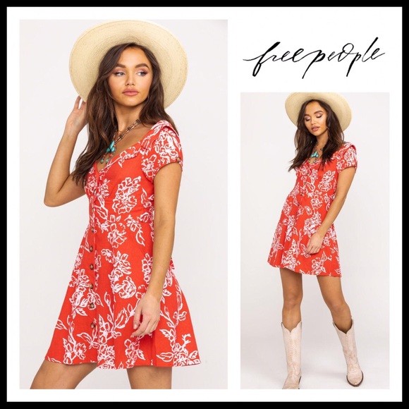 Free People Dresses & Skirts - FREE PEOPLE RED BOHO BUTTON DOWN MINI DRESS A2C